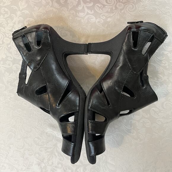 Aerosoles 7.5 Fax Haven Black Leather Casual Heeled Open Toe Sandals 3" - Picture 3 of 7